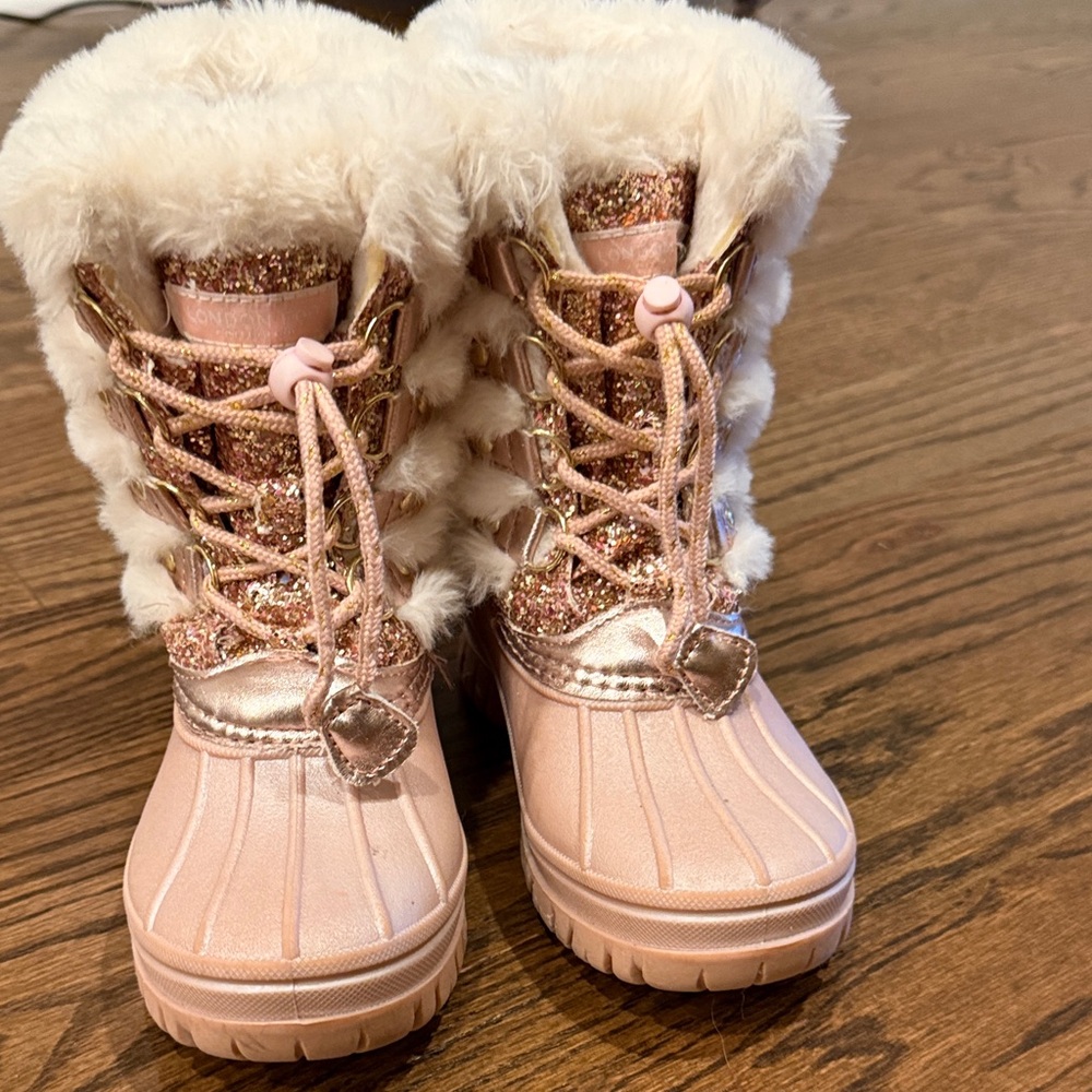 Size 13 London Fog Pink Glitter & Fur Snow Boots